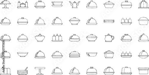 Collection of black and white outline for food service and dining