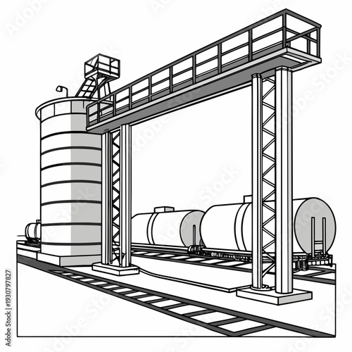 Oil and gas rail terminal with storage tanks and loading platform
