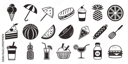 Assorted icons representing various objects and concepts in a flat design style