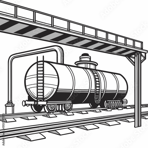 Railway fuel loading station with tanker on tracks