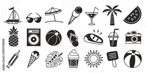 A diverse collection of objects and symbols representing various activities and concepts