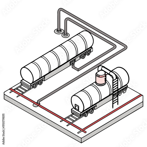 Petrochemical rail logistics hub with oil tankers and pipeline