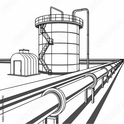 Petrochemical rail loading facility with storage tank and pipelines