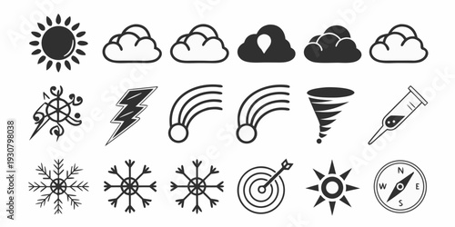 A collection of icons representing various weather conditions and natural phenomena