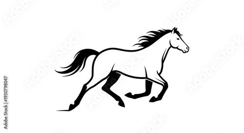 Majestic horse galloping with power and elegance, representing strength and untamed spirit, isolated white background.