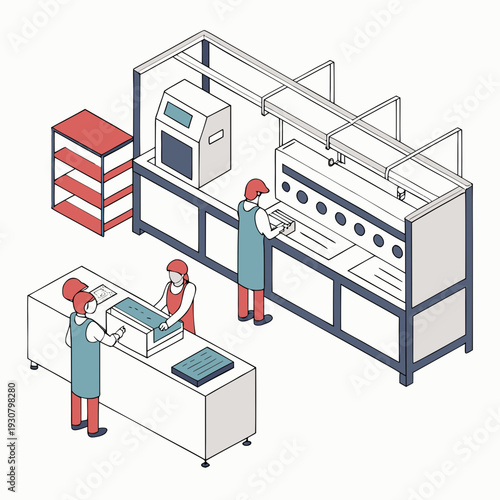 Of people working in a garment factory with sewing machines and fabric