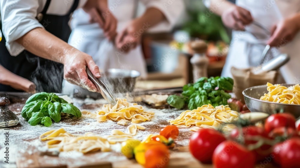 Obraz premium Chefs preparing pasta