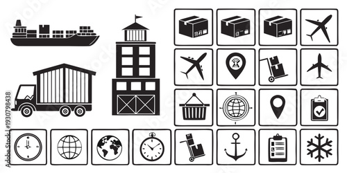 A diverse collection of icons representing various activities and objects.