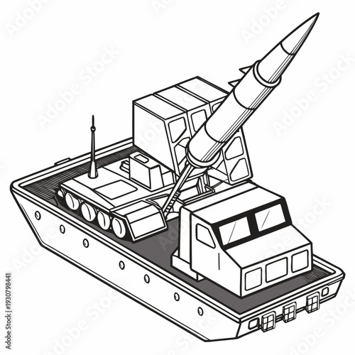 Naval defense platform with missile launcher boat military vehicle