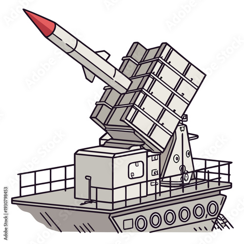 Naval defense platform with missile launcher military equipment