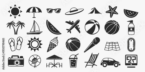 A diverse collection of icons representing various objects and activities