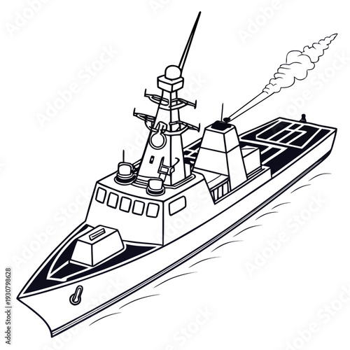 Navy destroyer ship with missile launcher military vessel
