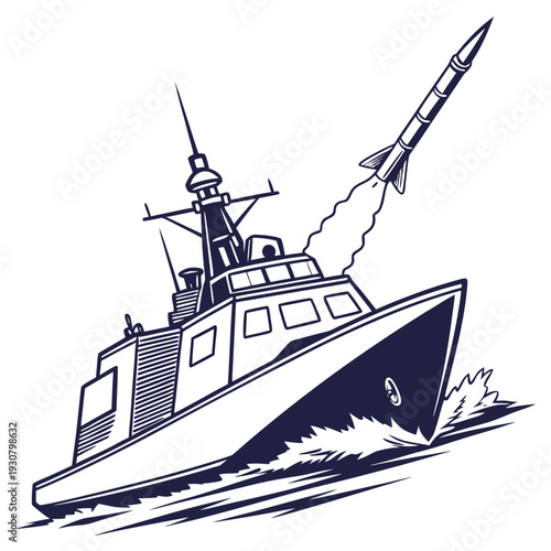 Navy warship launching missile naval boat vessel