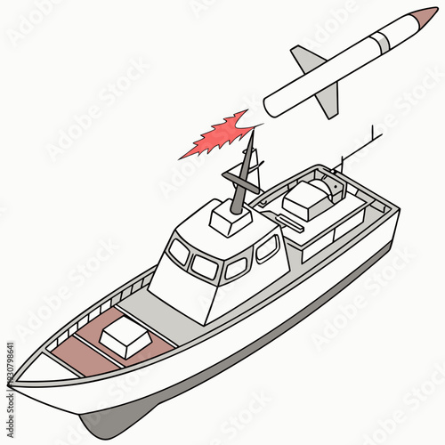 Ocean military vessel launching missile boat ship