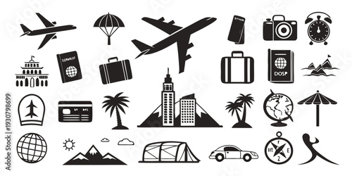 Assorted icons representing various modes of transportation and related concepts