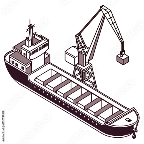 Cargo ship with crane unloading container grain cargo