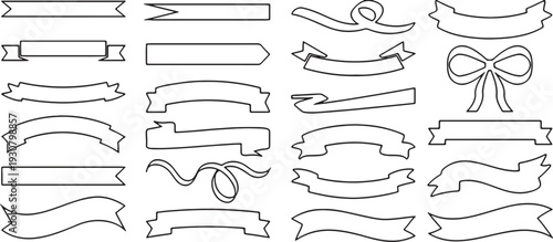 Assortment of Ribbon Banners and Bows in Outline Style