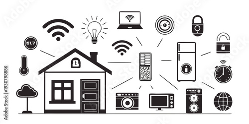 Modern home with various interconnected smart devices and appliances