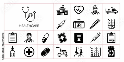 A collection of icons representing various aspects of health and wellness