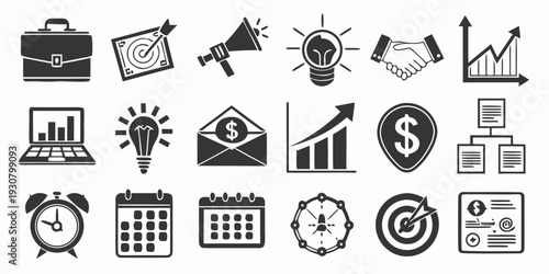 A collection of diverse icons representing various aspects of business and technology