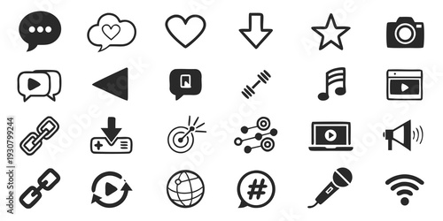 A collection of diverse icons representing various social media actions and features