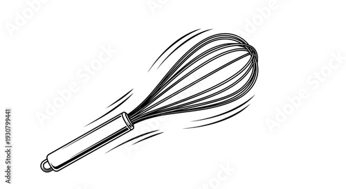Kitchen Whisk Outline Drawing Isolated White Background