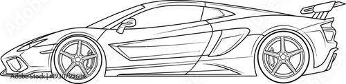 Outline drawing of a modern high performance sports car side view vector