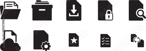 Files Icon Set Vector Silhouette Collection Document Folder Archive UI Symbols EPS10