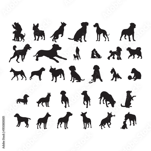Big Collection of Various Dog Breeds Silhouettes Vector Set
