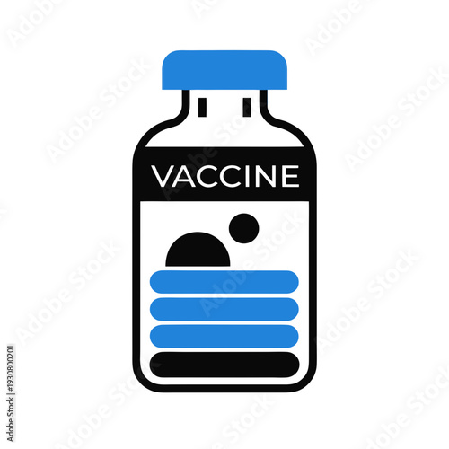 Icon of a vaccine vial with blue cap and label