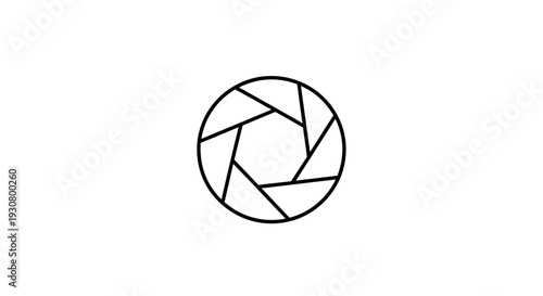 Camera Aperture Shutter Icon Outline, Photography Focus and Lens Diaphragm Symbol on Isolated White Background.