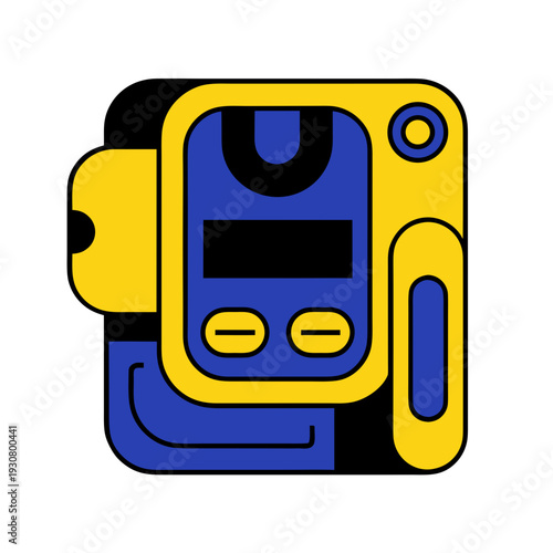 A blue and yellow cartoon glucometer on a white background
