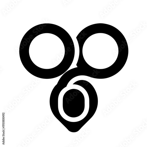 A black and white logo with two circles and a teardrop shape