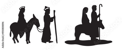 Silhouette of Ancient Shepherd or Traveler with Walking Stick