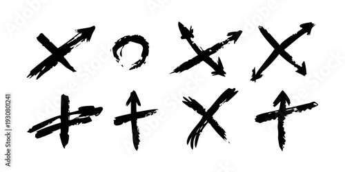 Abstract black and white symbols and marks on a white background
