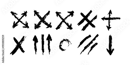 A collection of various abstract symbols and marks in black ink