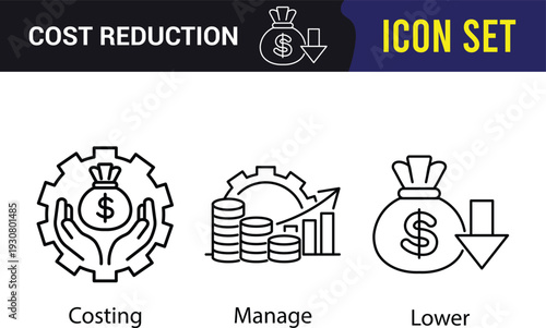 Cost reduction icons for business and finance