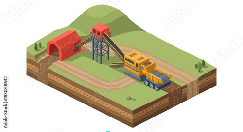 Underground Coal Mine Extraction Process Illustration.
