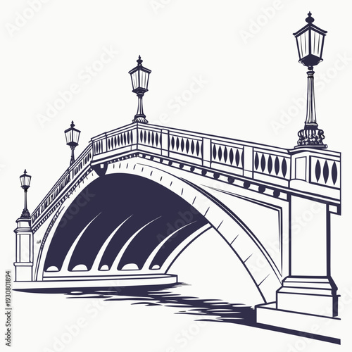 A picturesque bridge with ornate street lamps on either side