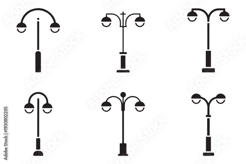 Elegant thin street light icon collection for architectural visualization and urban planning graphic designs