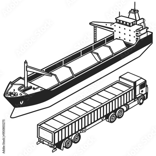 Bulk transport ship and truck unloading agricultural products