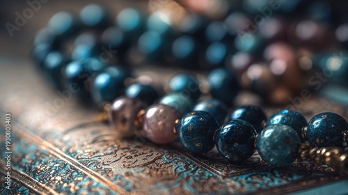 Colorful tasbih beads islamic spiritual background