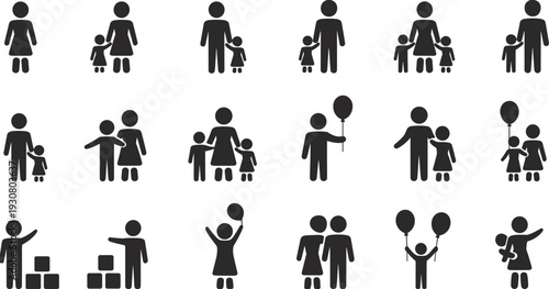 Black and white of families and individuals in various activities and poses family children