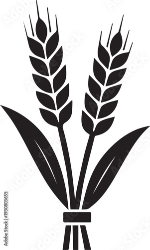Stylized Black Wheat Stalks Bundle Vector Icon
