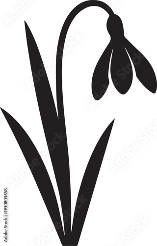 Stylized Black Snowdrop Flower Silhouette Vector Icon