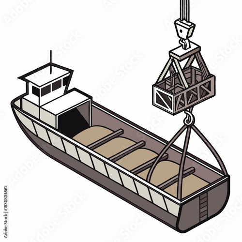 Bulk cargo vessel with crane lifting container cargo ship