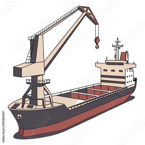 Bulk carrier ship with crane and open deck cargo ship
