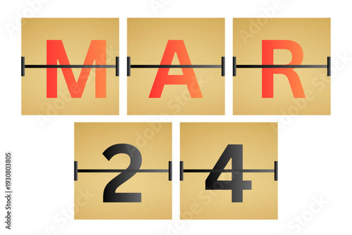 24 March calendar single day, week vector, illustration icon. golden and white color background calendar page vector for of the month March 24