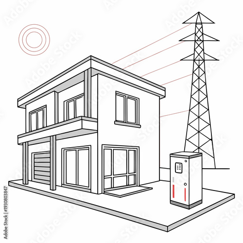 Smart home connected to power grid and solar energy