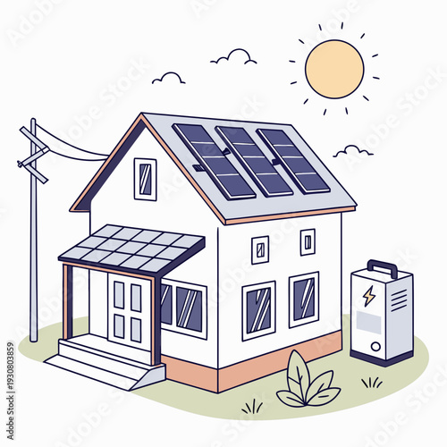 Solar powered house with battery storage solar panels